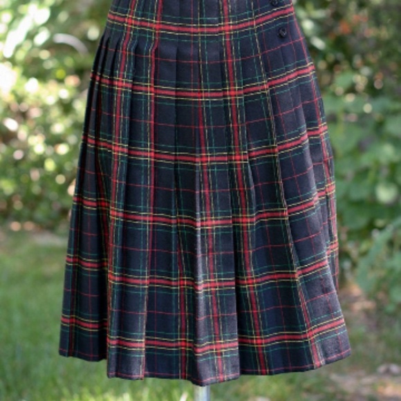 VINTAGE Black Uniform Pleated Kilt Skirt XS Wool midi skirt - Picture 8 of 8